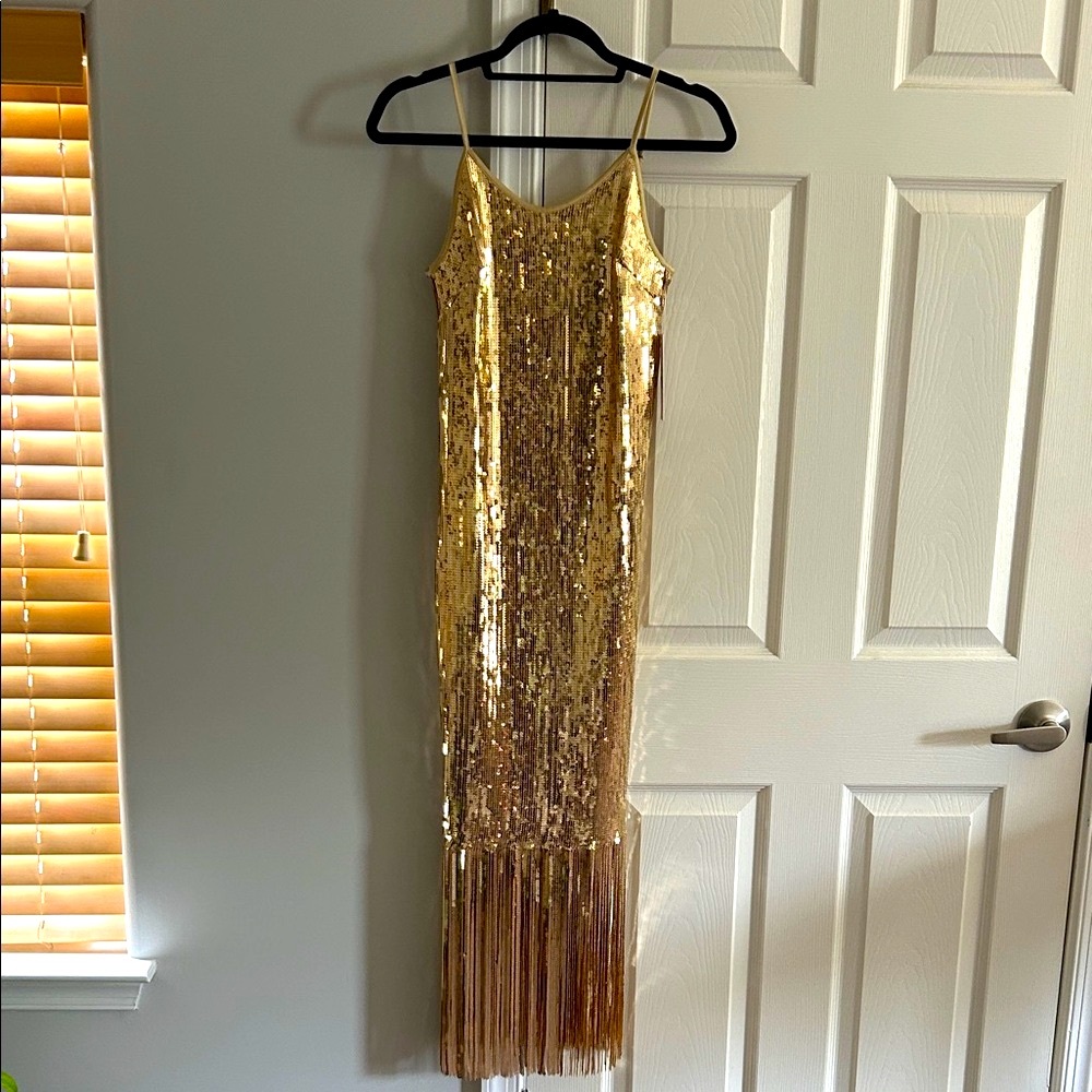 Nanette Gold Sequin Fringe Dress